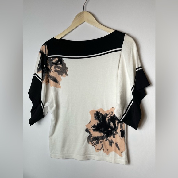 Vince Camuto Womens Short Sleeves Floral Neck Pullover Sweater Black Size Xs - Picture 1 of 7